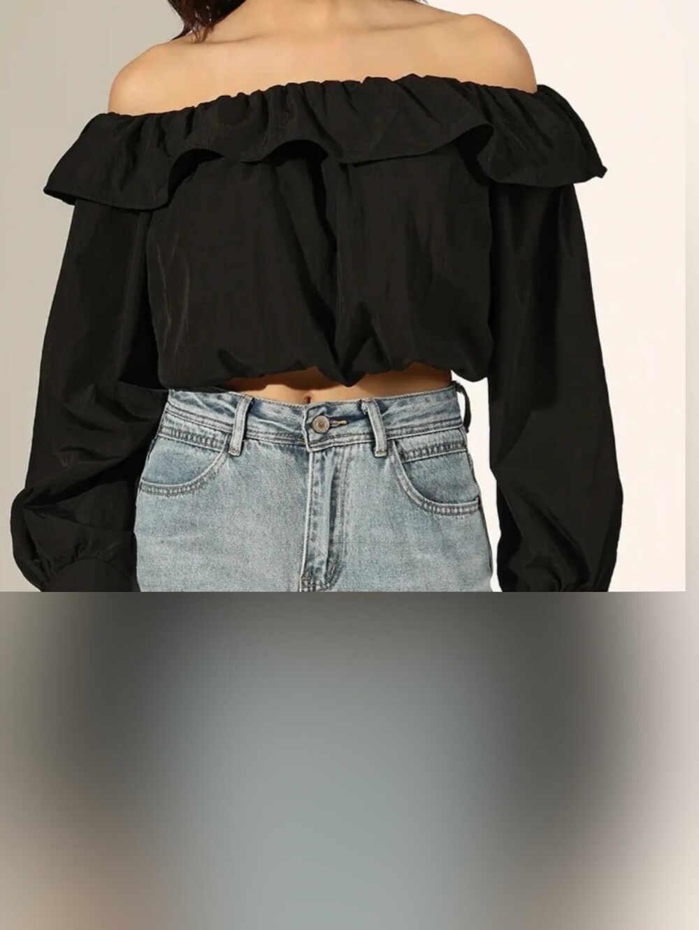 Chic Off-Shoulder Ruffled Crop Top in Black